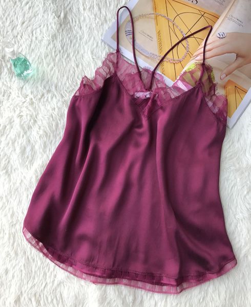 

100% silk women lace camis white/black/wine/pink y200701
