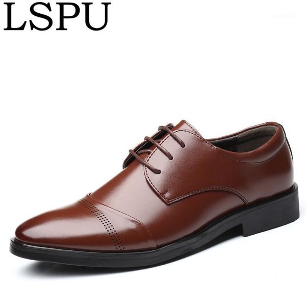 

dress shoes pointed toe men leather lace up breathable business causal fashion wedding plus size 38-481, Black