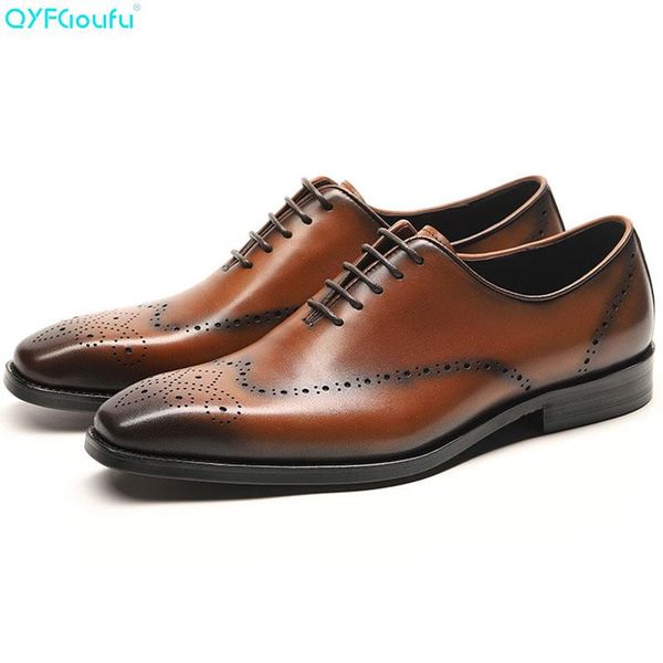 

qyfcioufu натуральной кожи коровы итальянской обувь формальных мужчины конструктора ботинки платья черная коричневая шнуровка мода ретро bro, Black