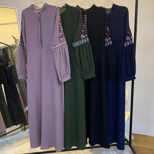 

siskakia casual msulim abaya dress chic chiffon embroidered lantern sleeve long dress marocain turkish islamic clothing ramadan1, Red