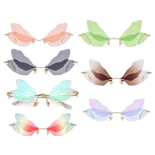 

clear dragonfly fashion vintage sunglasses rimless wing women ocean lens eyewear men pink yellow sun glasses shades uv400