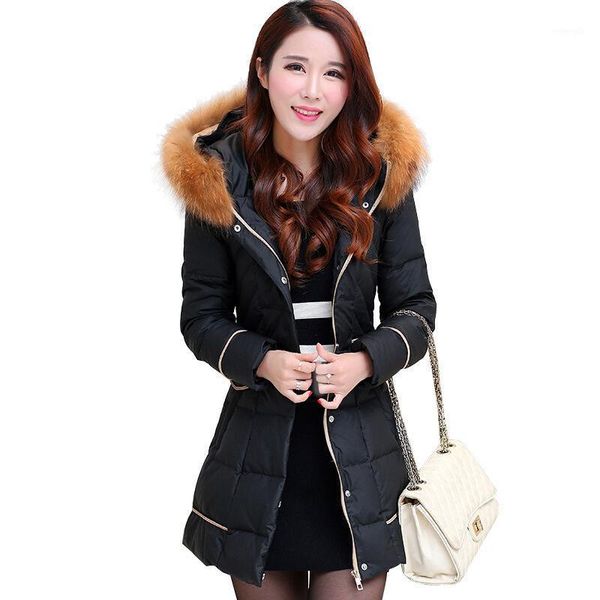 

winter down jacket women coat korean style slim woman parkas raccoon fur female jackets women's clothing abrigo mujer wpy1661, Black