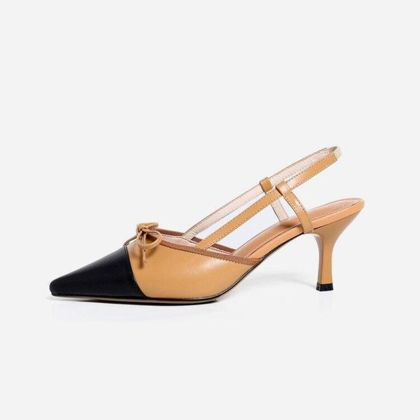 

kmeioo fashion shoes bowknot elegant thin heel pumps pointed toe genuine leather sandals comfortable office lady shoes1, Black