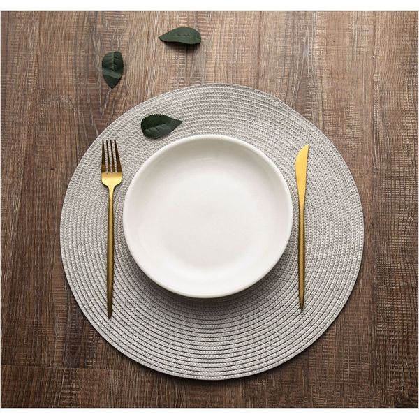 

table mat round woven placemats pp waterproof dining non slip napkin disc bowl pads drink cup coasters kitchen decoration f wmterr