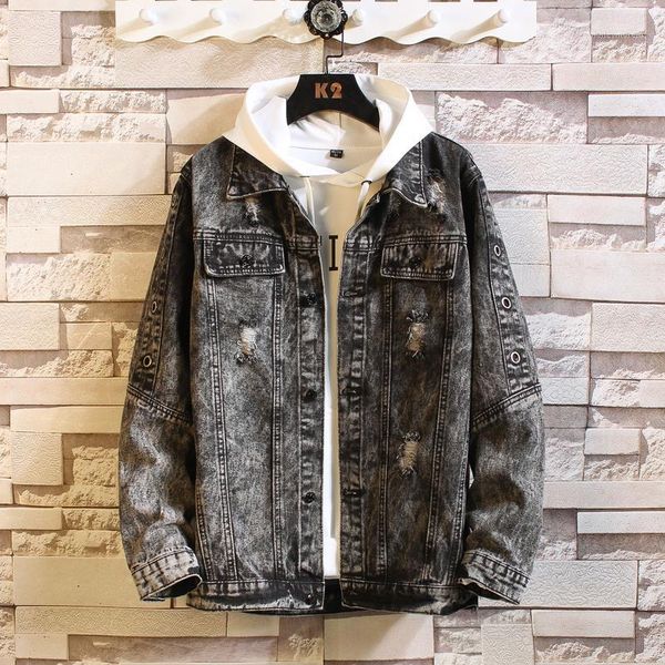 

men's jackets spring denim jacket men hip hop cowboy mens streetwear fashion ripped hole jeans slim male coats clothing1, Black;brown