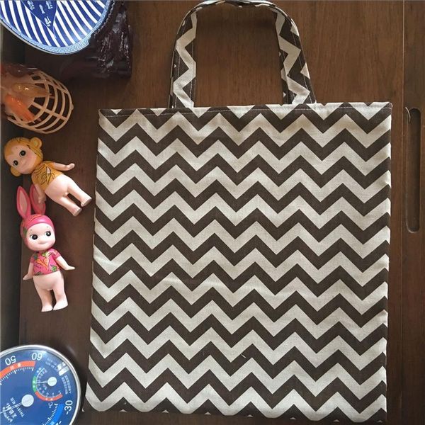 

yile handcrafted хлопчатобумажная льняная сумка для покупок tote коричневая зигзаговая линия 429 yile ручной работы повседневные стили h jll