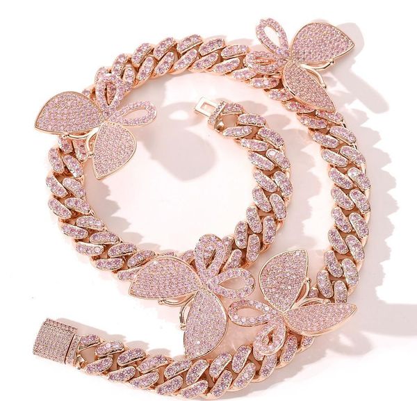

electroplate necklace butterfly pink 14k chain tennis diamond made iced 1m choker out hiphop copper rop jllki ffshop2001, Silver