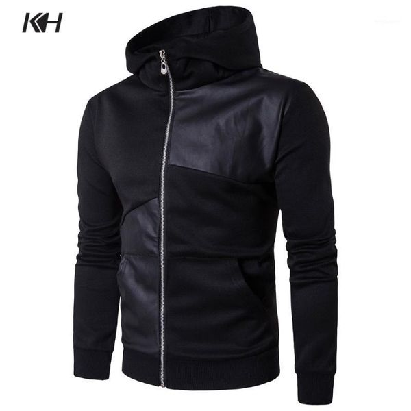 

new fashion men's spring autumn black hoodies british style hooded coat mens stitching high collar zipper hoody sweatshirt1