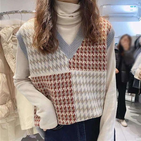 

2021 new v-neck sweater vt women's spring loose drs korean jacquard contrast et women, Black;white