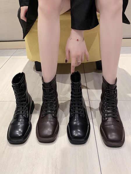 

shoes fashion boots woman round toe mid-calf booties women low heels booties boots-women winter footwear rock punk short, Black