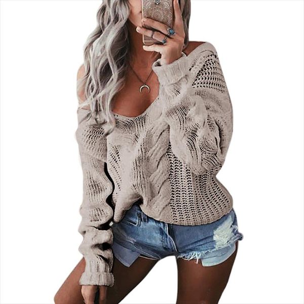 

spring deep v neck knitted sweaters women long sleeve off shoulder sweater femme outwear sweater 2020 drop shipping, White;black