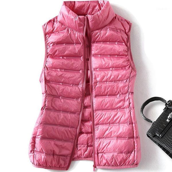 

seamless ultra light down vest women's short outerwear white duck down waistcoat stand collar coat sleeveless puffy jacket1, Black