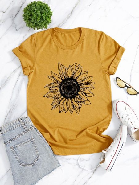 

plus sunflower print tee r3tw#, Black
