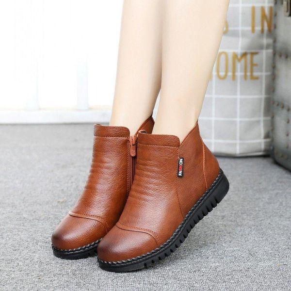 

vintage style female winter ankle boots genuine leather shoes for women's winter casual furry boots 2020 fashion, Black