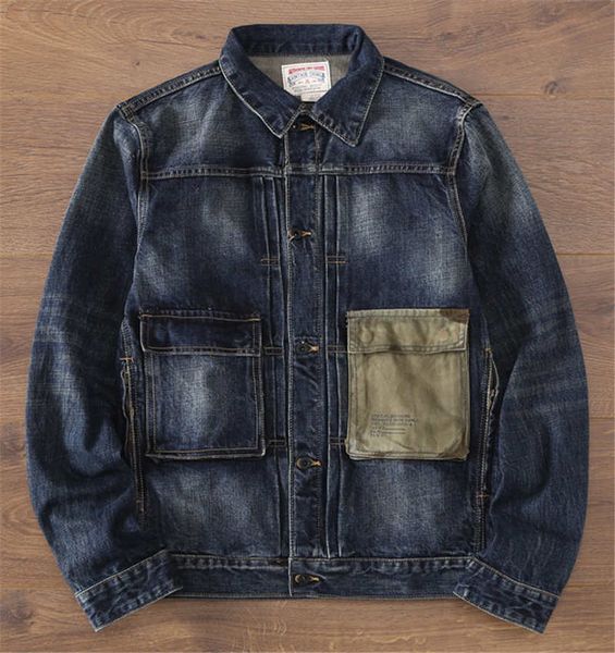 

autumn and winter new men's old denim jacket heavy color matching pocket youth jacket, Black;brown