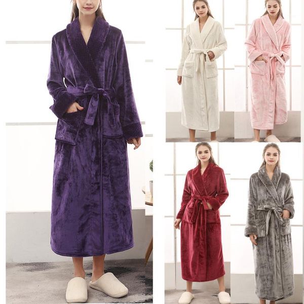 

night dress women bathrobe cotton robe women's winter lengthened coralline plush shawl bathrobe long sleeved robe coat#g31, Black;red