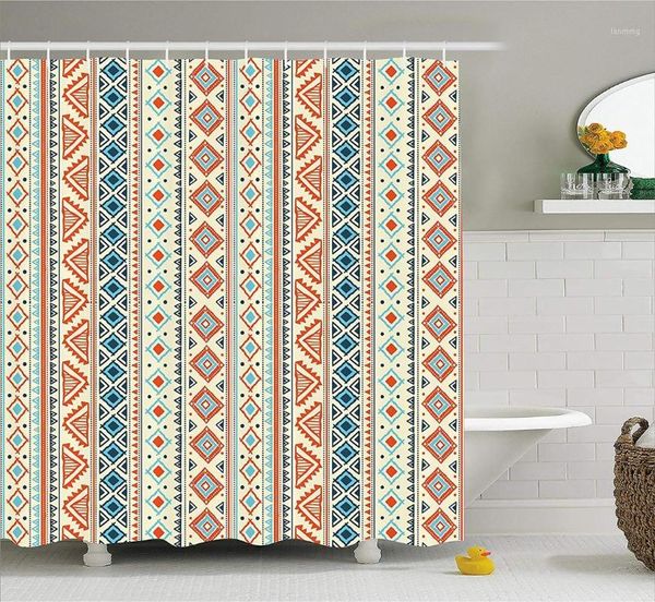 

tribal shower curtain mexican style aztec patterned retro hand drawn design abstract, fabric bathroom decor set1