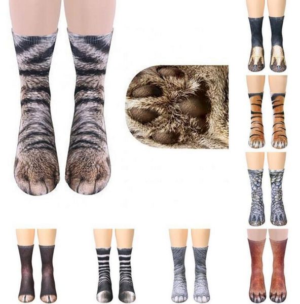 

designer socks 3d printed animal foot hoof animal men women cotton stockings happy printed socks cat sock adult, Black