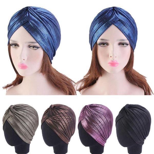 

beanie/skull caps muslim women glitter turban pleated cancer hat chemo cap india hair loss beanie head wrap headscarf stretchable cover, Blue;gray