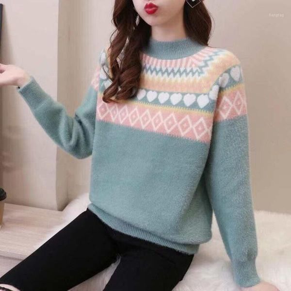 

warm autumn knitted women pullover casual long sleeve faux pull jumpers o-neck female loose pullovers sweaters1, White;black