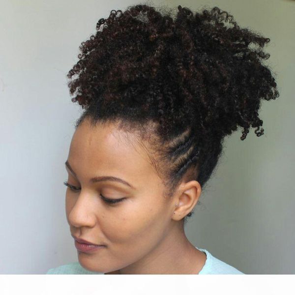 

short high ponytail hairpiece afro curly puff drawstring ponytail for black women afro puff curly brown indian virgin hair extension
