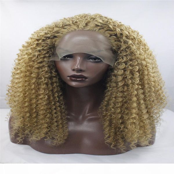 

kabell fashion lave front wig bouncy curly synthetic lace front wigs brown highlight blonde color mixed layered heat resistant afro women, Black;brown