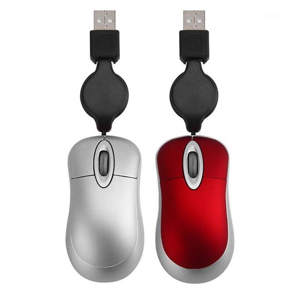 

2x mini usb wired mouse retractable cable tiny small mouse 1600 dpi optical compact travel mice for windows 98 2000 xp vista ve1