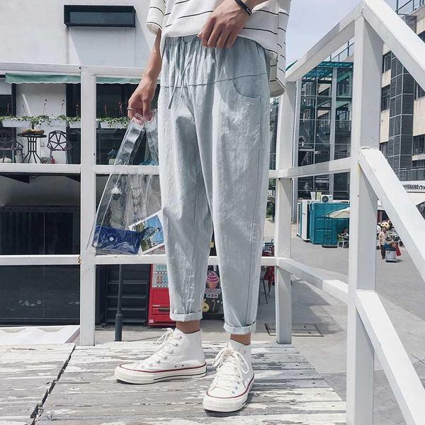

men's pants mixcubic 2021 spring summer england style wild drawstring men casual loose washing for trousers,m-3xl1, Black
