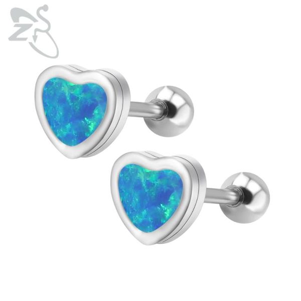 

stud 2 pcs heart ear with opal stone studs earring steel small brinco earrings piercing jewelry for female pendientes, Golden;silver