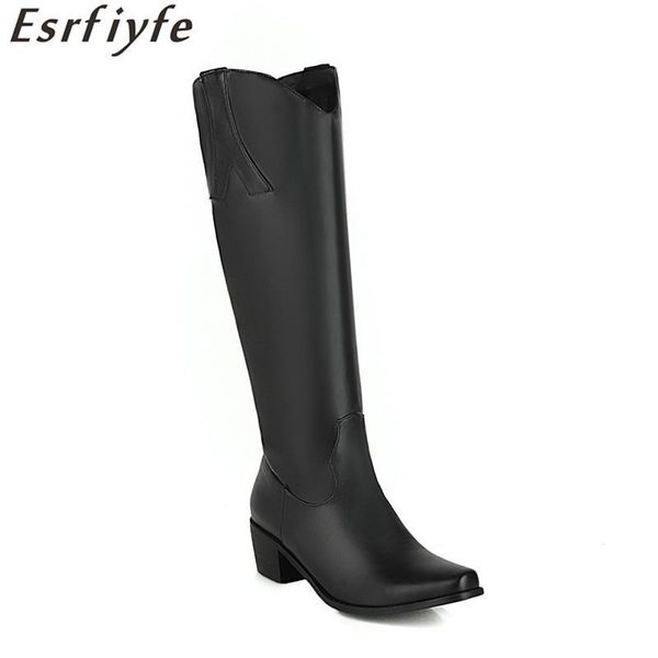 

esrfiyfe 2020 women knee high boots new fashion simple long boots autumn winter square heels knight woman, Black
