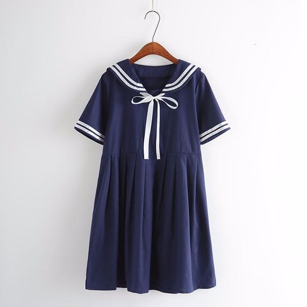 

2021 autumn summer new women's dress female cotton-line sailor collar college sweet striped pure girls dress, Black;gray