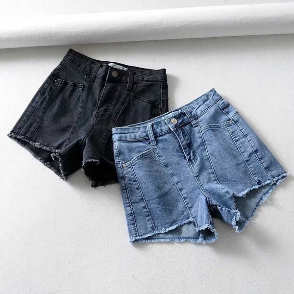 

women's wear summer 2019 new high waist slim and versatile denim flash shorts, Blue