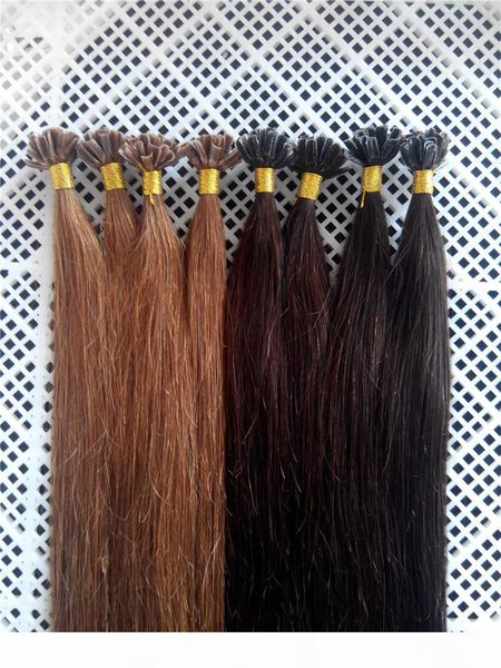 

100g 18inch - 24inch 1g #2 and #8 keratin prebonded nail u tip hair extensions silk straight indian remy pre bonded hair, Black