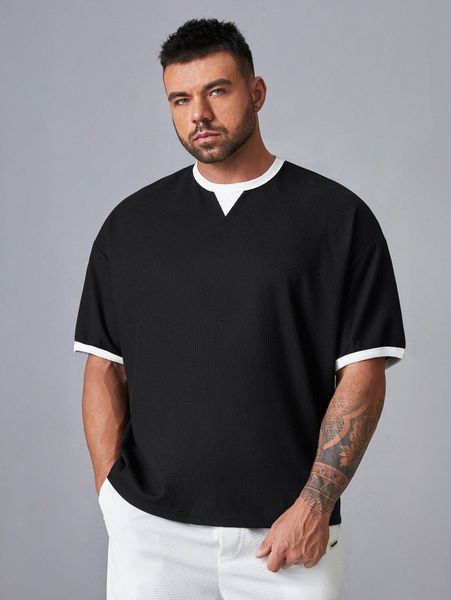 

men contrast trim drop shoulder tee q8j6#, White;black