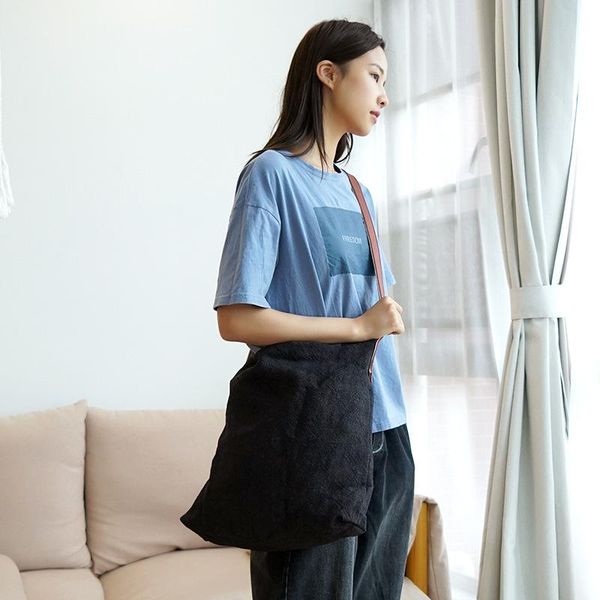 

women simple cotton linen canvas tote ladies casual shoulder bag soft foldable shopping bags female eco cloth handbag large
