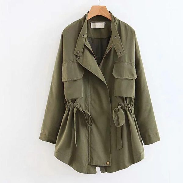 

women draped lightweight long sleeved pockets zipper escalier hooded collar coat solid color casual slim turn-down coat1, Tan;black