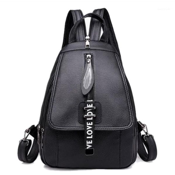 

fashion small fresh and elegant backpack simple backpack pu leather pure zip shoulder bag black1