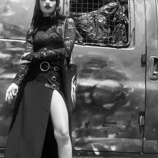 

slit maxi long loose skirts high waist black skirts women gothic streetwear buckle summer autumn feminina