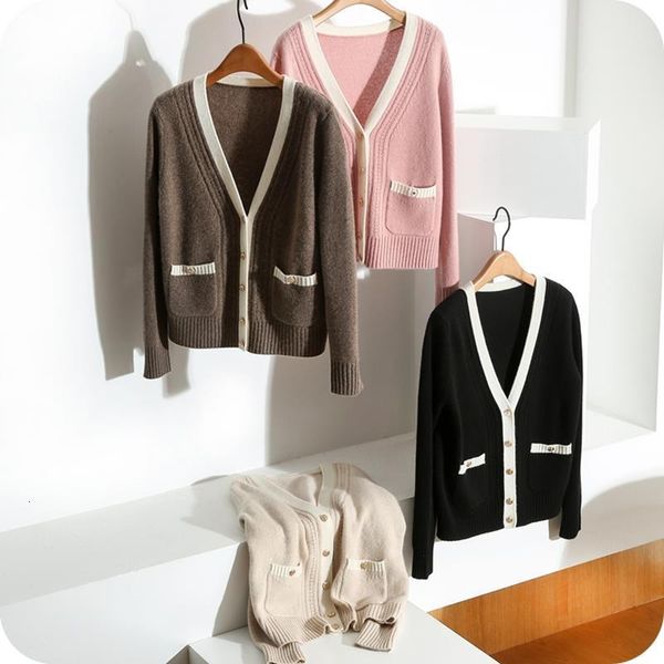 

2021 new autumn and spring v neck cashmere sweater knit cardigan wild female cardigan sweater coat slim cardigan, White;black