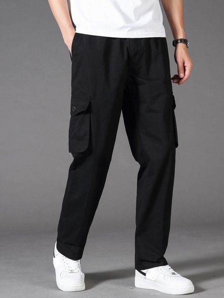 

men flap pocket cargo pants 94gi#, Black