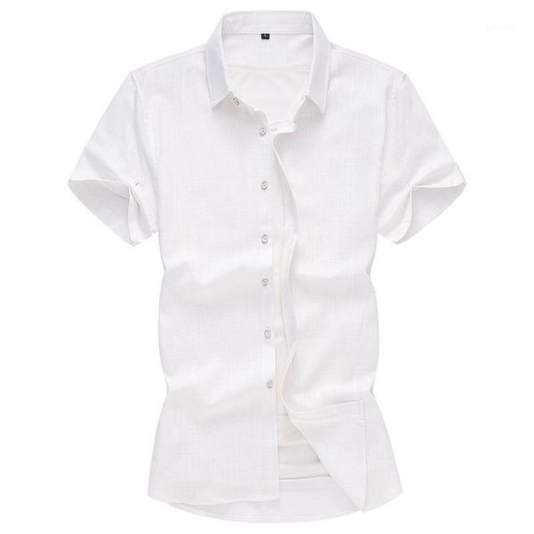 

plus size 5xl 6xl 7xl men's linen shirt 2020 summer new solid color fashion casual short-sleeved shirt male brand clothes1, White;black