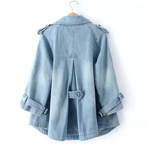 

wholesale- korean loose denim cape coat female jacket double-breasted suit colllar big size women windbreaker a-line1, Black;brown