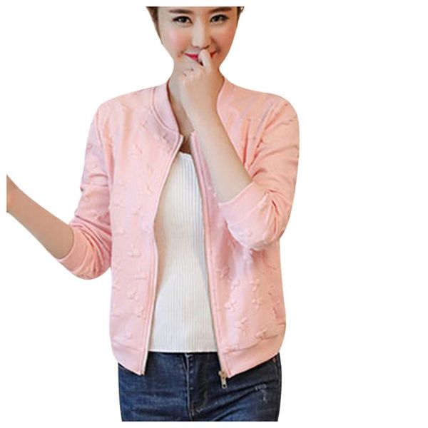 

fashion pockets winter autumn jacket long sleeve solid o-neck zipper women's jacket casual short baseball coat wom, Black;brown