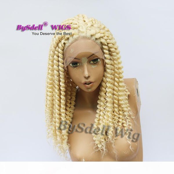 

african american spring curl braid hairstyle wig synthetic black blonde color twist braid hair braids lace front wigs for black& white women