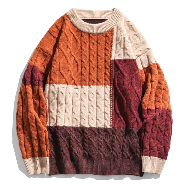 

цвет блок лоскутная вязаный свитер мужчины женщины хип-хоп streetwear свободный пуловер мужчины harajuku перемычка свитер негабаритные tops, White;black
