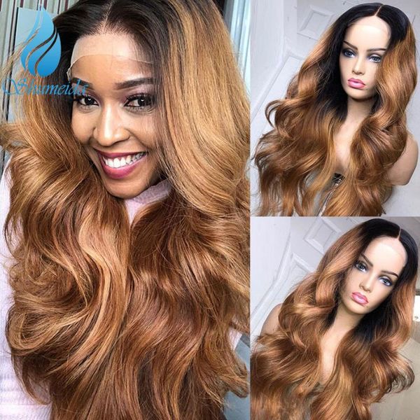 

Shumeida 13*6 Brown Color Lace Front Wigs with Baby Hair Brazilian Remy Human Hair Wigs Ombre Color Body Wave Lace, Black;brown