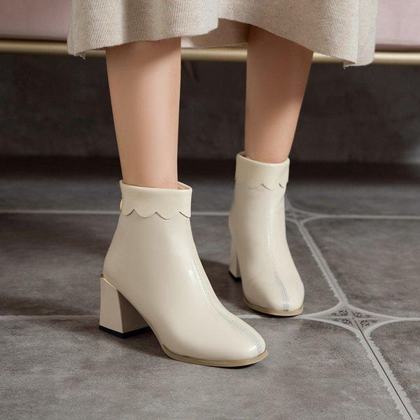 

martin boots women thick heel zipper short boots 2020 autumn and winter women's new british style high heel women's nude, Black