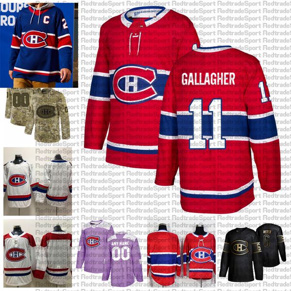 

2021 reverse retro customize #11 brendan gallagher montreal canadiens hockey jerseys golden edition camo veterans day fights cancer shirt, Black;red