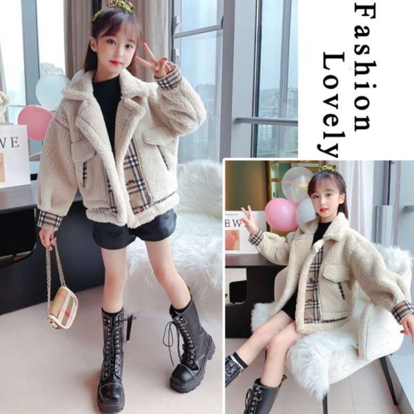 

middle girls' winter warm coat 2020 school fashion thickened plaid sweater children's foreign sle cardigan l9c5, Black