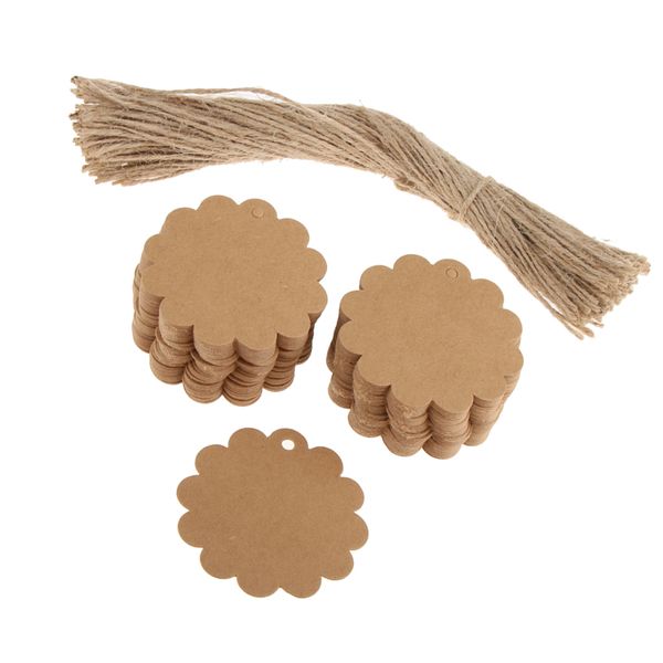 

100шт новый год kraft paper gift метки wave круглые blank висячие карты венчания